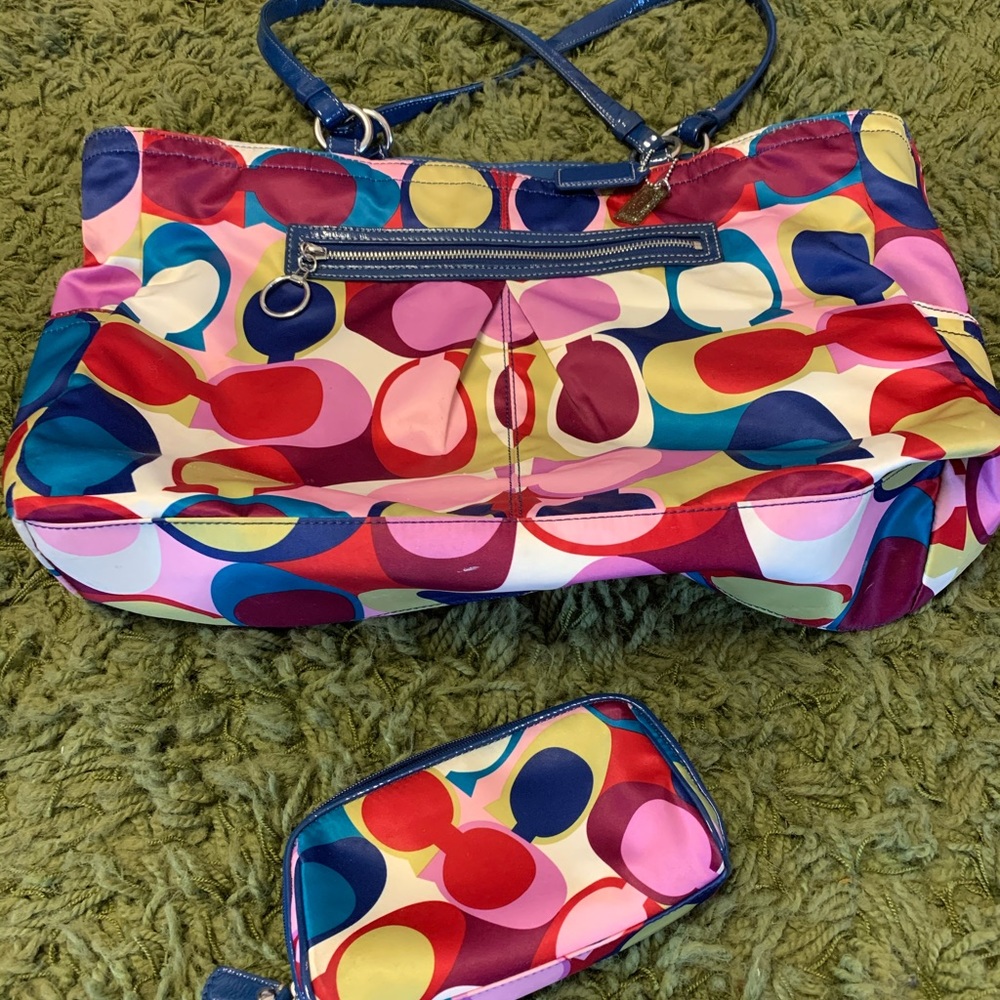 Large Coach purse with matching makeup bag